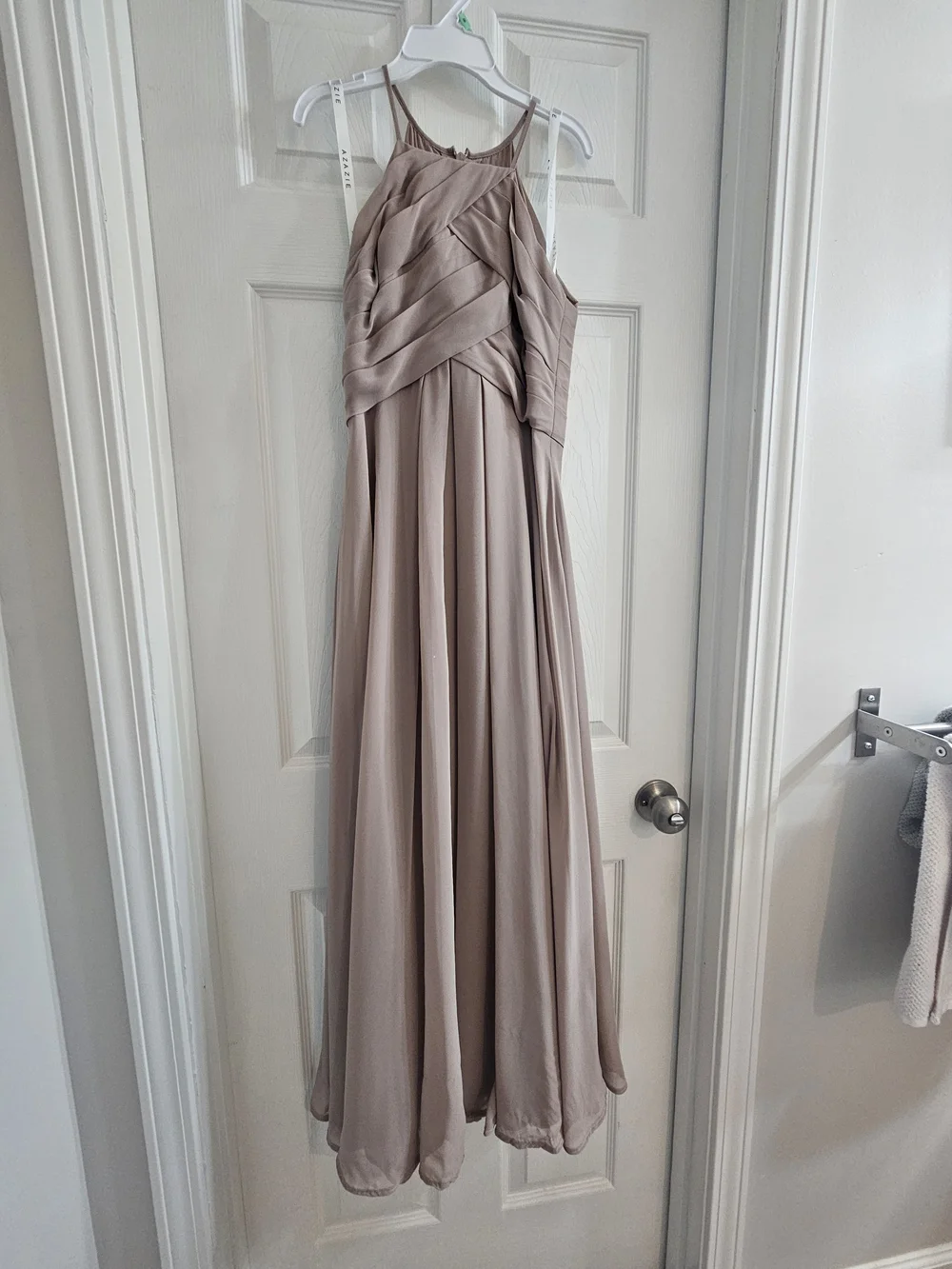 Azazie Bridesmaid Dress – Taupe – Size Childs size 12 – Elegant Chiffon Formal
